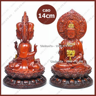 Tượng Quan Âm Bồ Tát Sơn Giả Gỗ 2 Mặt Mạ Vàng Tinh Xảo - Cao 14cm - 6451