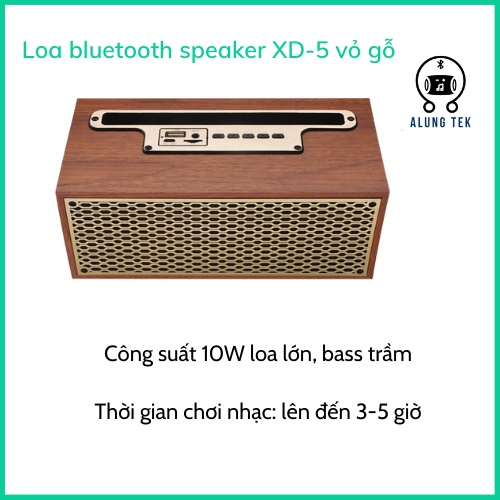Loa nghe nhạc bluetooth giá rẻ vỏ gỗ XM5,công suất lớn bass mạnh,loa trang trí decor - Alungtek