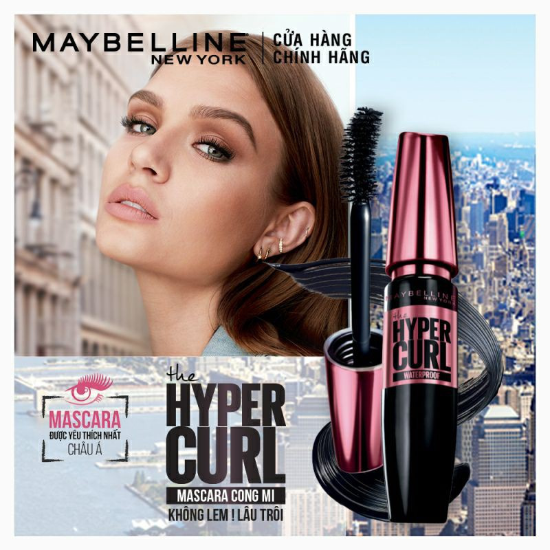 Mascara Dài Mi và Cong Mi Maybelline New York Hyper Curl Waterproof Chuốt Mi Đen Không Lem Không Trôi 9.2ml