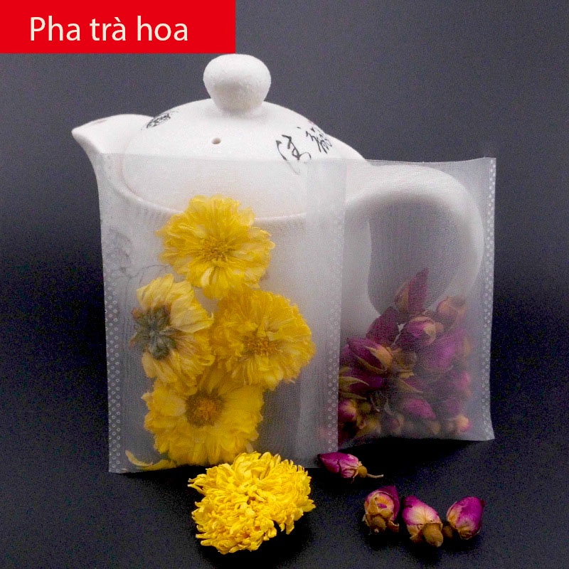 100 Túi Lọc Trà, Thảo Dược KHÔNG Dây Rút Hàn Nhiệt, Chất Liệu Lưới An Toàn, Lọc Trà Thảo Dược - HVL TEA