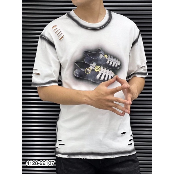 Áo Phông Nam GC Rách Nhẹ Net Căng - Áo Thun Nam GC Viền Đen Siêu Net