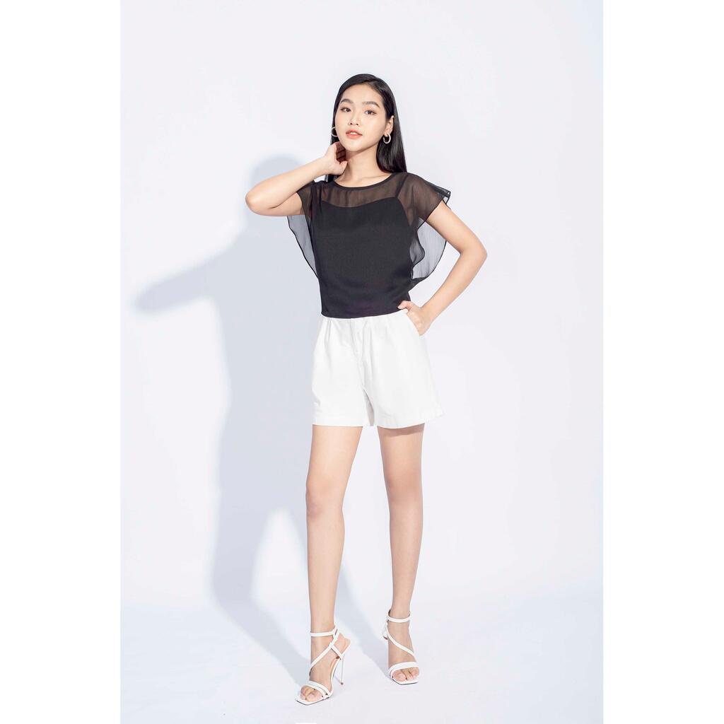 Áo sơ mi voan croptop, tay cánh rơi, hai lớp MMOutfit M-AO050321120