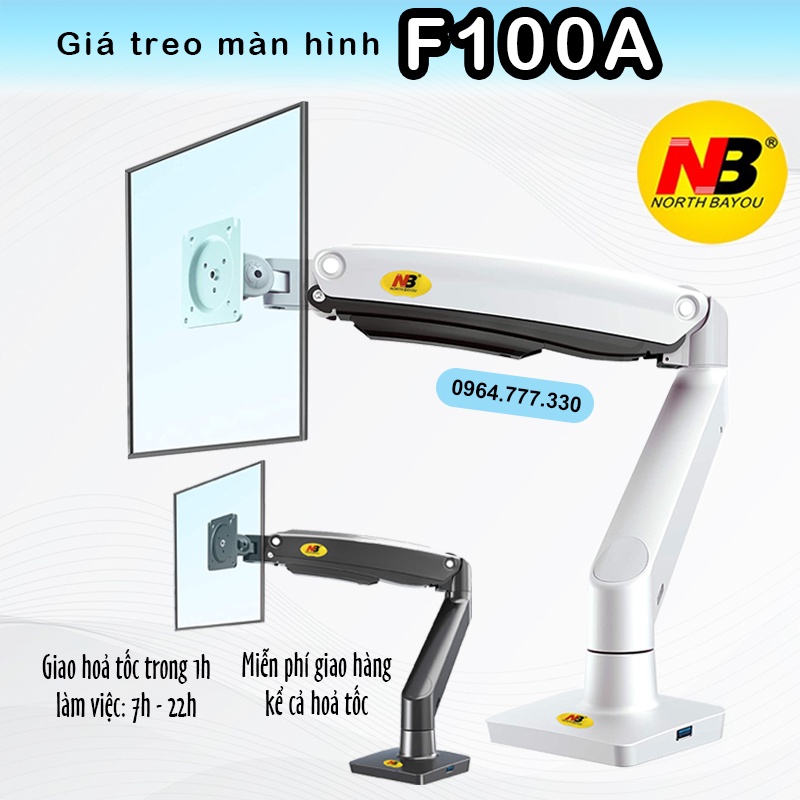 F100A [TRẮNG/ĐEN] Giá treo màn hình máy tính #Tay đỡ màn hình máy tính # Bản Nâng Cấp của F80 [màn hình 22 -35 inch]