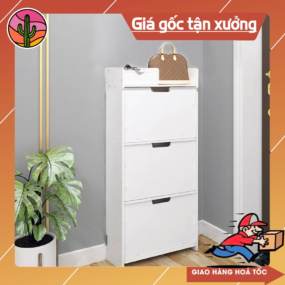 Tủ giày, tủ giày thông minh 3 tầng cao cấp chất liệu gỗ nhựa chống mốc, chống nước tuyệt đối - Cactus Decor
