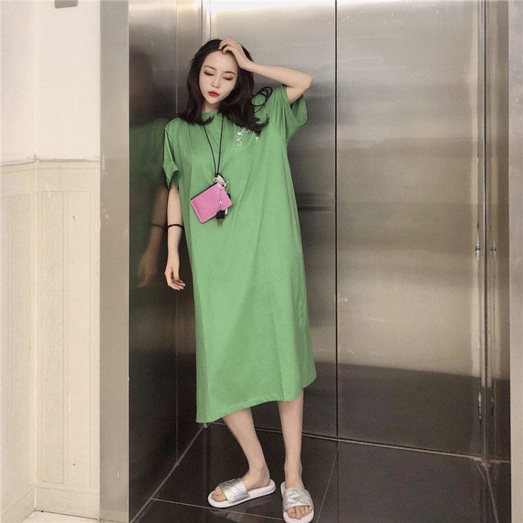 Đầm Thun Ngủ Tay Ngắn Dáng Dài Rộng Phong Cách Hàn Quốc Thời Trang Mùa Hè Mới Cho Nữ