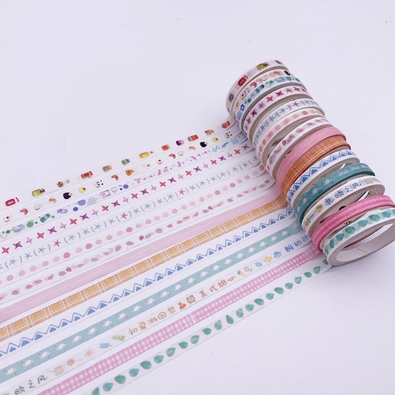 Set 2 Cuộn băng dán washi tape mẫu nhỏ dùng để trang trí bullet journal, sổ tay, album