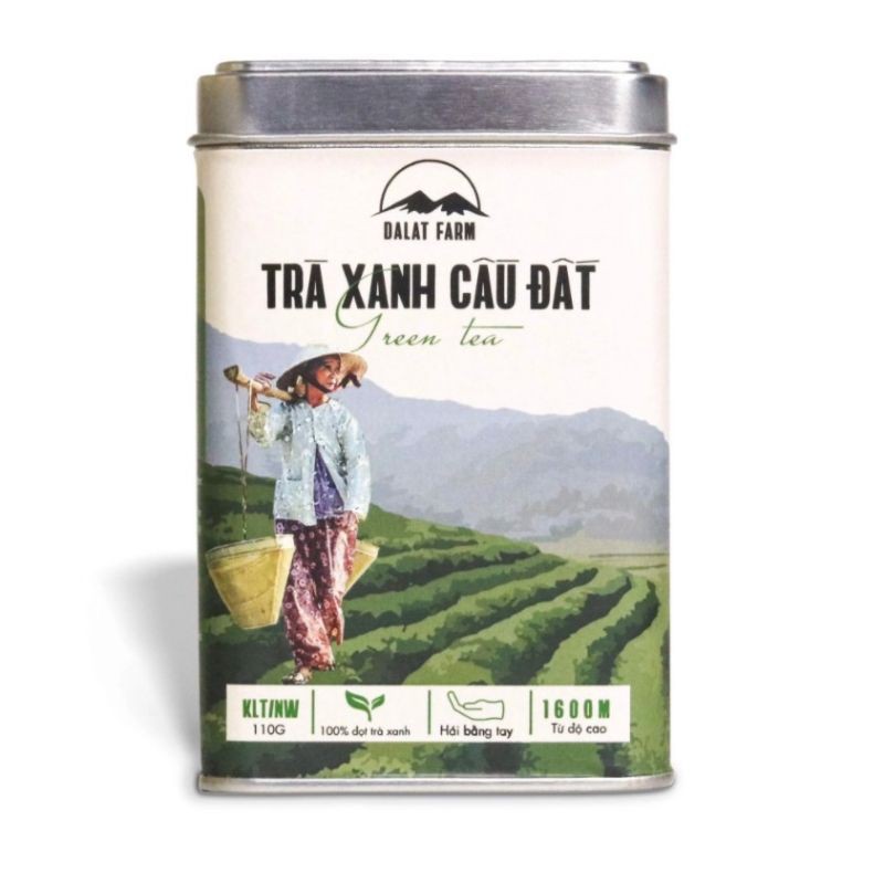 Trà xanh Cầu Đất Dalafarm hộp thiếc chính hãng - Trà sạch nguyên chất đặc sản Đà Lạt quà biếu tặng