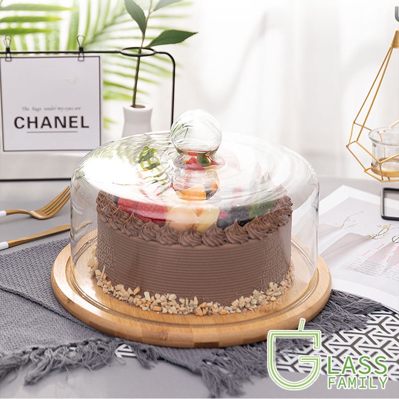 Khay Phục Vụ Bánh Kem/Bánh Ngọt Bằng Kính + Đế Gỗ Cho Đám Cưới