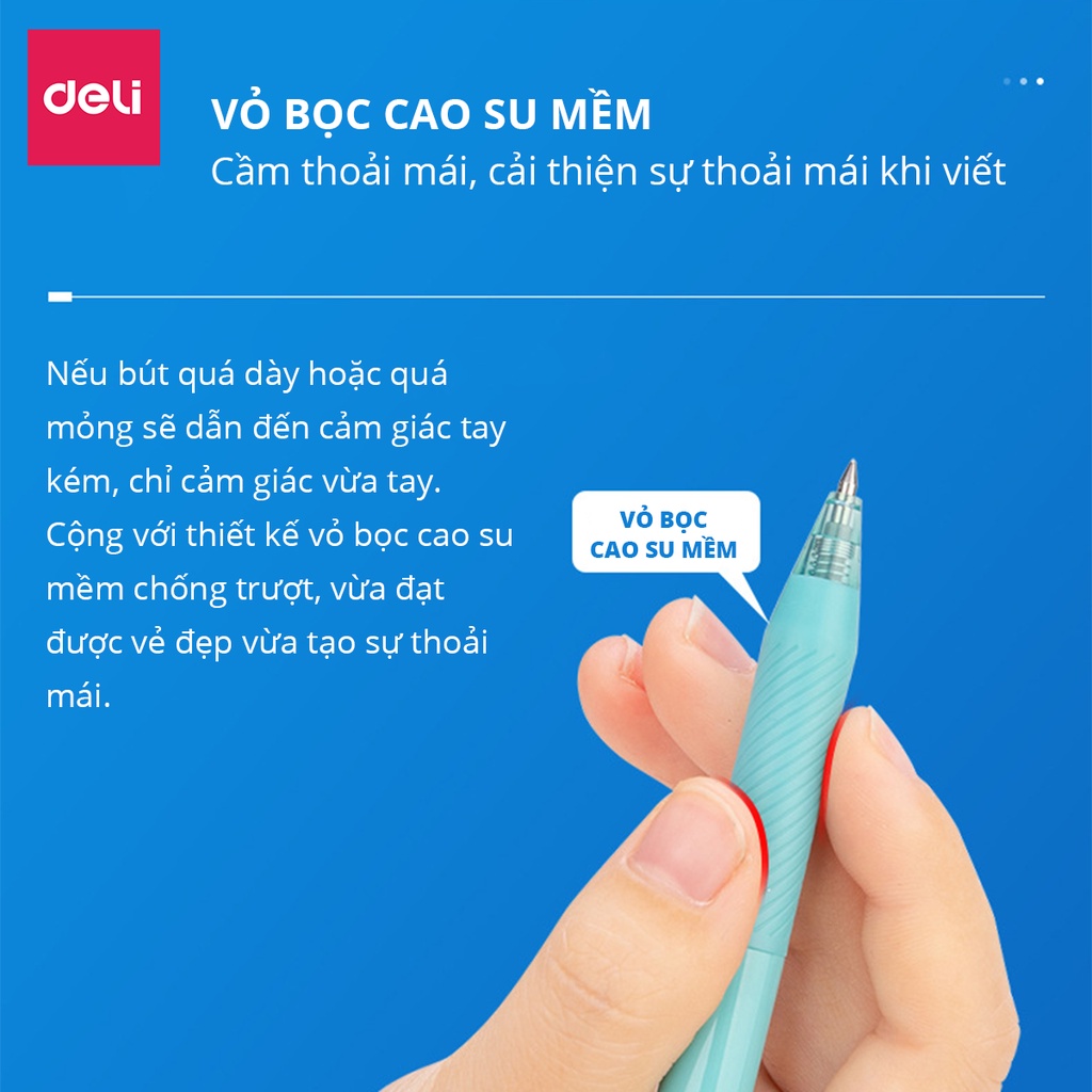 Bút bi gel bấm mực đen cao cấp Deli 0,5mm học sinh văn phòng, ngòi viết trơn tru mực ra đều, nhiều màu sắc