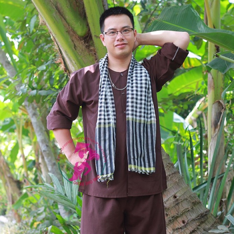 Bộ bà ba cho nam màu nâu đỏ Nam Phương -1 Set gồm áo + quần + tặng 1 khăn rằn