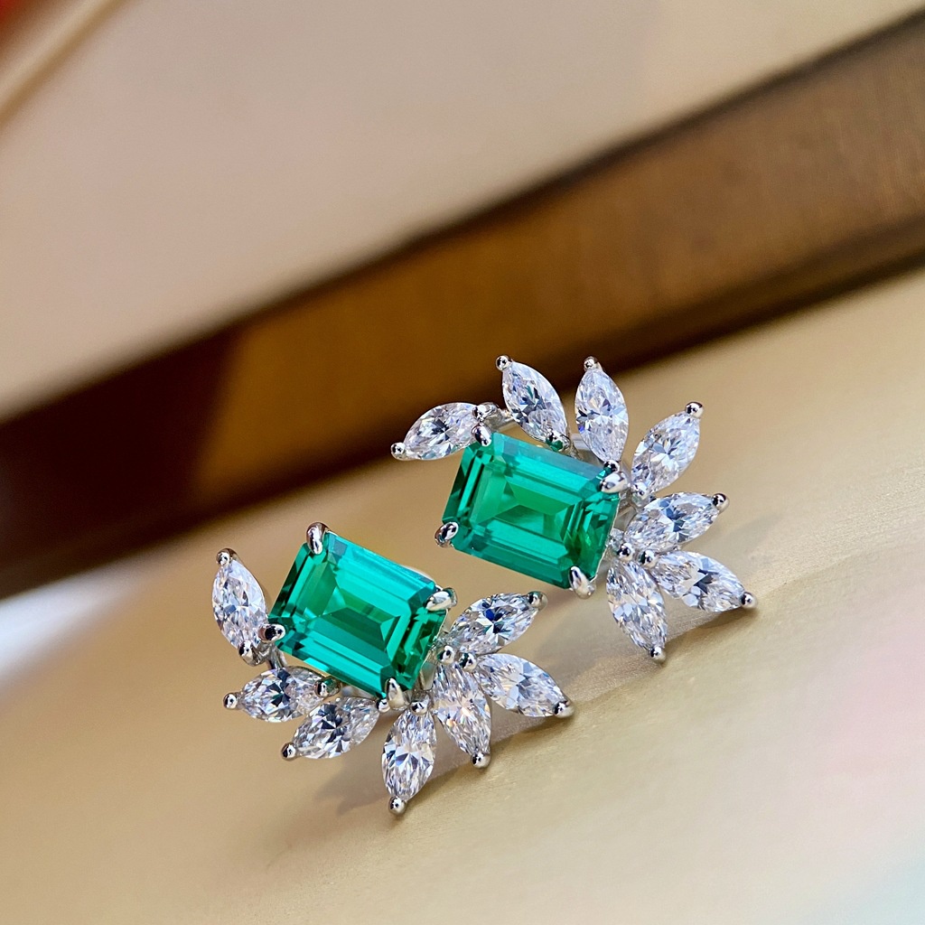 Bông tai đính ngọc lục bảo / thạch anh vàng / tourmaline màu hồng nhân tạo sáng lấp lánh thời trang cho nữ
