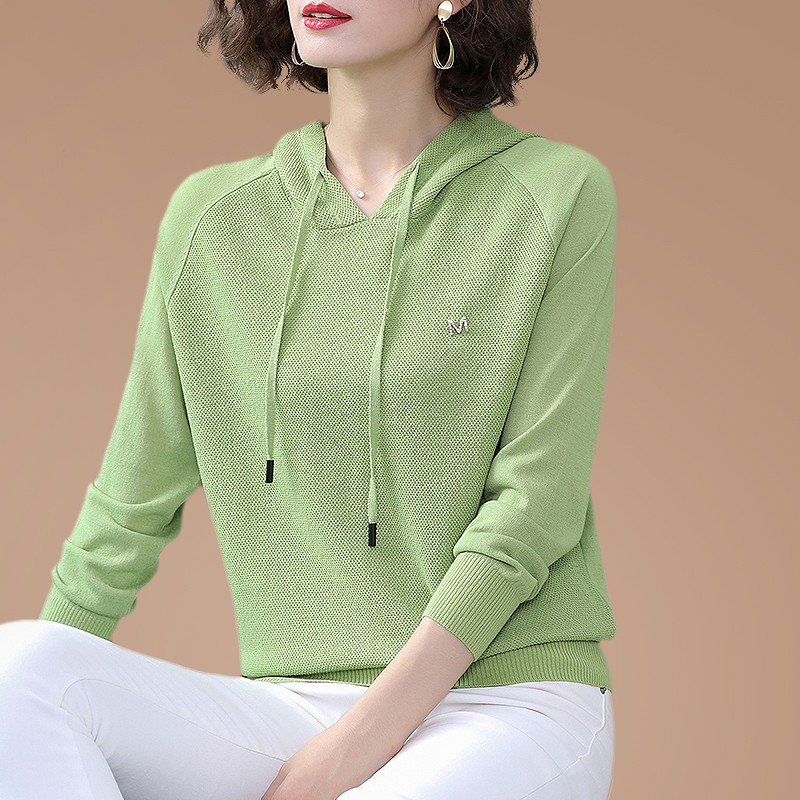 Áo Hoodie Vải Lụa Mỏng Dáng Rộng Tay Dài Thời Trang Xuân Hè 2021 Cho Nữ