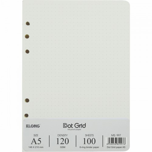 Sổ Klong còng bìa nhựa A5 ruột chấm Dot grid 100 tờ dày dặn KLong-MS995 gồm kẹp còng + ruột sổ