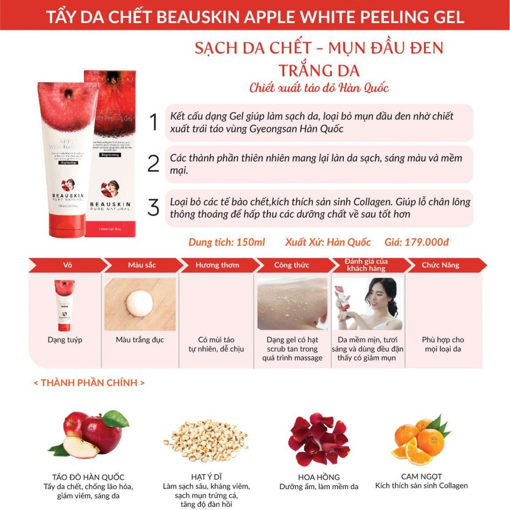 Tẩy tế bào chết sáng da,sạch mụn cám BEAUSKIN Apple Peeling Gel 150ml