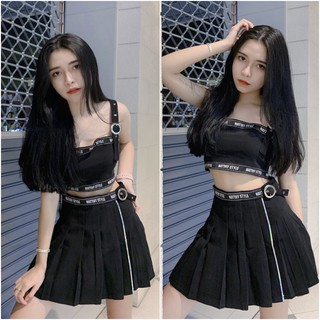 Chân váy xếp ly phối hologram Natthy Style đen