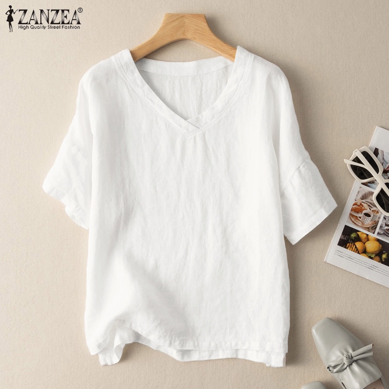 Zanzea Áo Nữ Tay Ngắn Cổ Chữ V Xẻ Tà Thời Trang