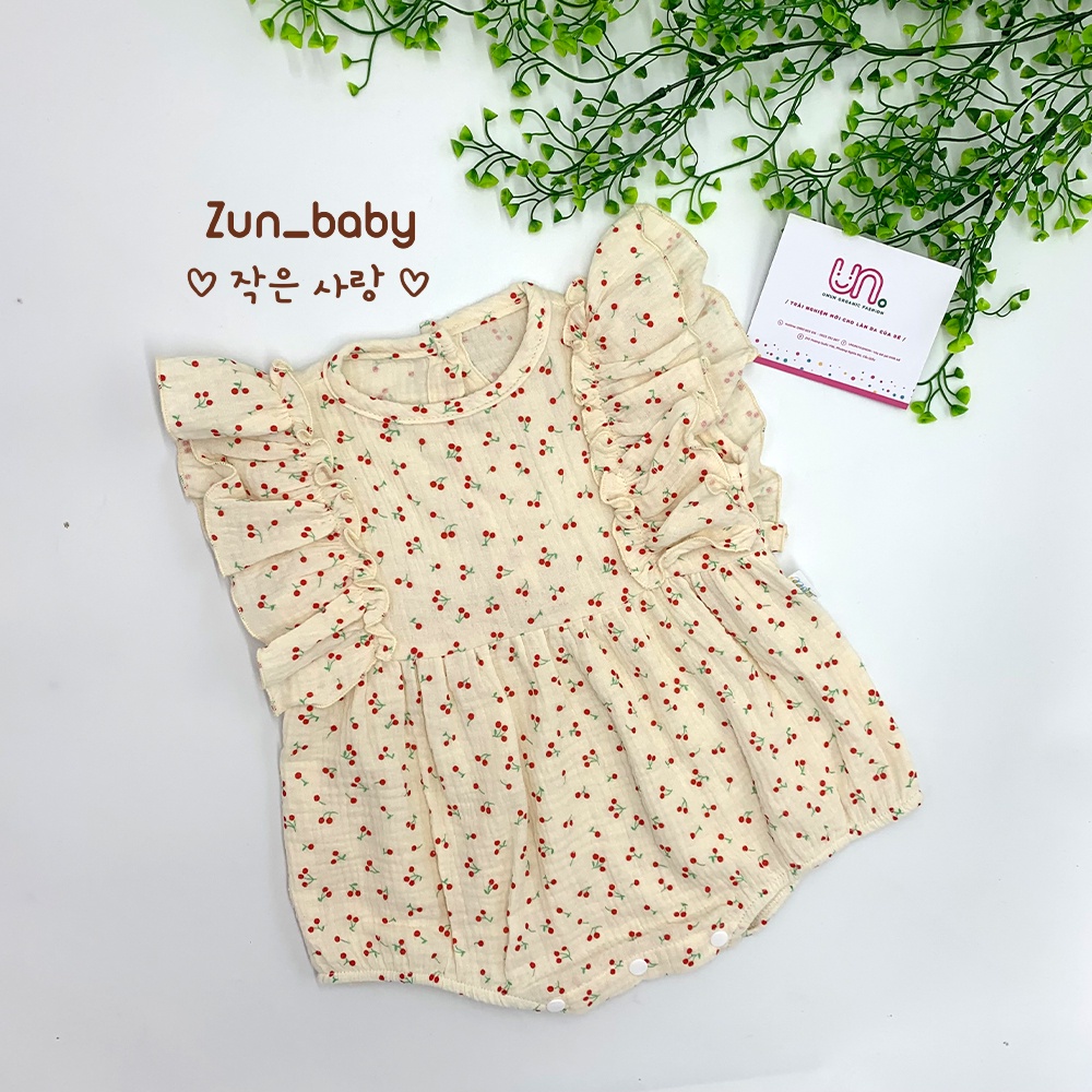 Bodysuit Cho Bé, Body Cánh Tiên Họa Tiết Cherry Cho Bé Gái Chất Cotton Thoáng Mát, Thấm Hút Mồ Hôi - Zun baby - BS026