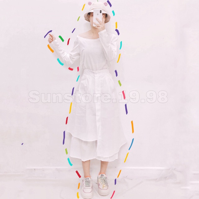 Chân váy dáng xòe kiểu vạt lệch ulzzang 2 màu trắng đen cực xinh | BigBuy360 - bigbuy360.vn