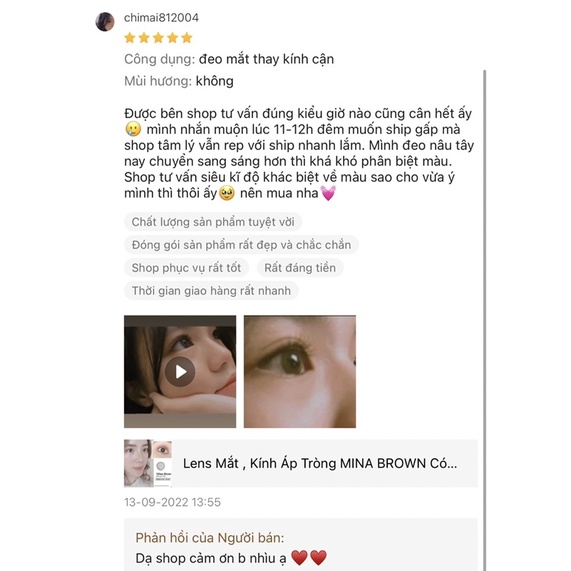 Lens Mắt , Kính Áp Tròng MINA BROWN Có Độ Cận và Không Độ , DIA 14.0 , Cho Mắt Nhạy Cảm Giá Sale