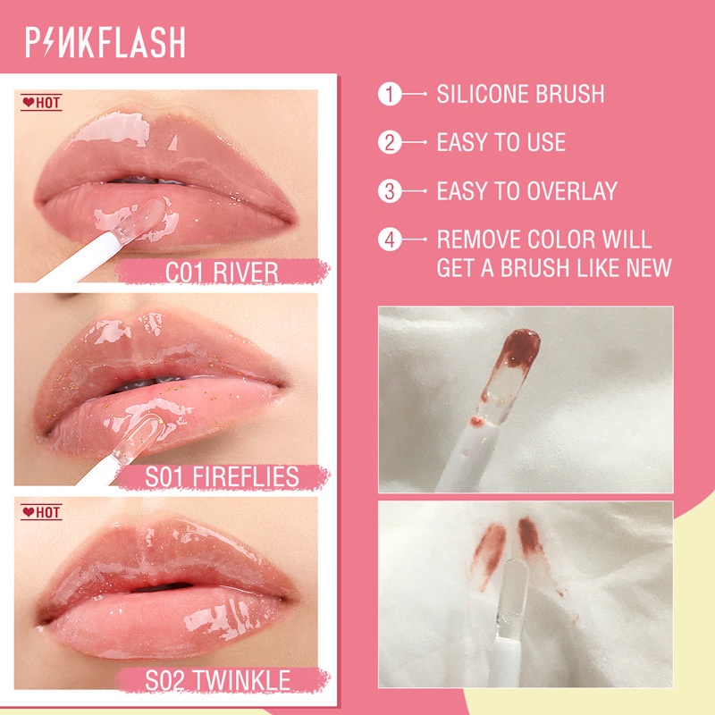 PINKFLASH OhMyGloss Glass Water Luster Lip Glaze Liquid Moisturizing Lightening Lip Lines