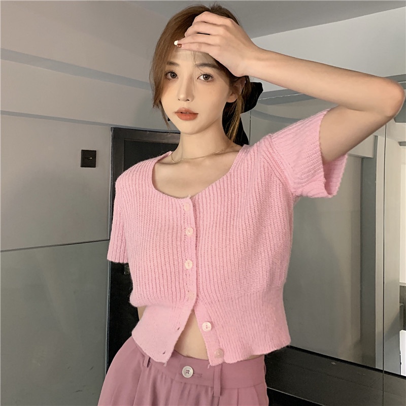 Xiaozhainv Áo sweater Dệt Kim Tay Ngắn Dáng Rộng Đơn Giản Thời Trang Mùa Hè Có 7 Màu