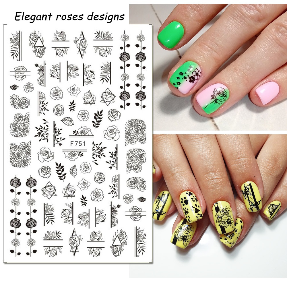 Miếng Dán Trang Trí Móng Tay Hình Bướm 3D Màu Trắng Đen