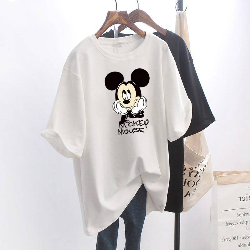 Áo Thun Tay Ngắn Cổ Tròn Dáng Rộng In Hình Chuột Mickey Xinh Xắn Sành Điệu