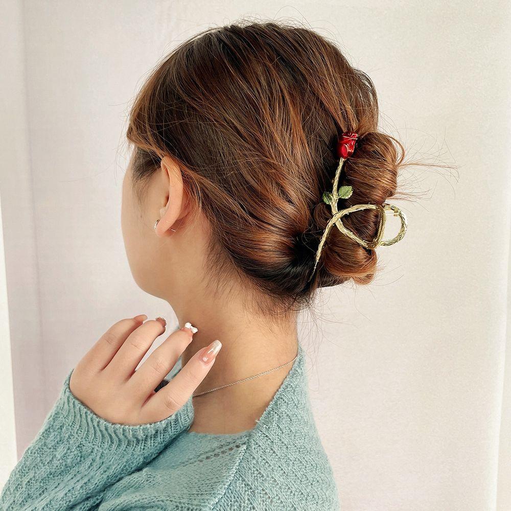 Kẹp Tóc Bằng Kim Loại Hình Hoa Hồng Phong Cách Vintage Cho Nữ