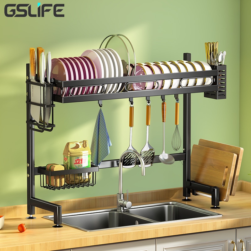 Kệ Để Bát Đĩa Đa Năng Thông Minh - 2 TẦNG - Giá Để Đồ Chén Đĩa Trên Bồn Rửa Bát Thép Carbon Sơn Đen Cao Cấp