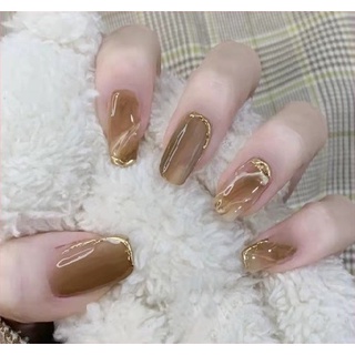 Móng tay giả nail box ngắn màu hổ phách (bộ 24 móng) R342