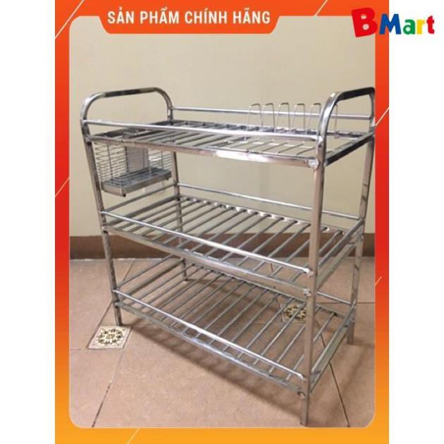 Kệ úp bát đĩa inox 3 tầng Sài Gòn kèm ống đũa dầy đẹp  - BM