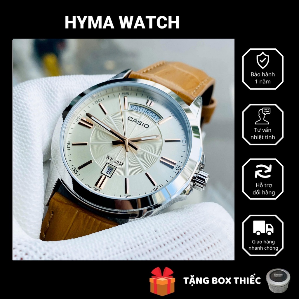 Đồng hồ nam dây da sang trọng Casio MTP 1381L-9AVDF chống nước 5ATM Bảo hành 1 năm Hyma watch