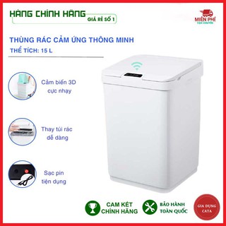 Thùng rác CẢM ỨNG thông minh cao cấp- Có nắp đóng mở tự động, sạc USB- Thể Tích 15L!