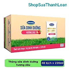 [HSD T8-2022] Thùng 48 Bịch Sữa Dinh Dưỡng VINAMILK HƯƠNG DÂU  220ml