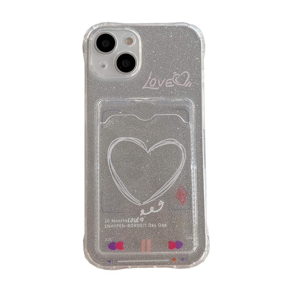 Ốp Điện Thoại Họa Tiết Trái Tim Thời Trang Chống Sốc Kèm Ngăn Đựng Thẻ Cho iPhone 14 / 13 / 12 / 11 / X / 8 / 7P