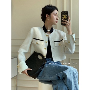 Áo Khoác Cardigan Cổ Đứng Dáng Ngắn Màu Trắng Thời Trang 2022 Cho Nữ
