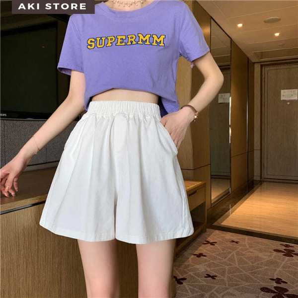 Quần short 4XL 100kg lưng thun ống rộng có size lớn cho nữ sooc đùi cạp cao co giãn có túi thời trang bigsize