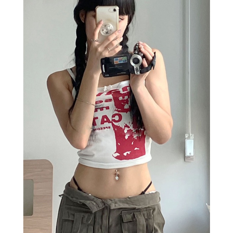 QKOOLE  Áo Croptop Sát Nách Thời Trang Vintage Hàn Quốc Cho Nữ