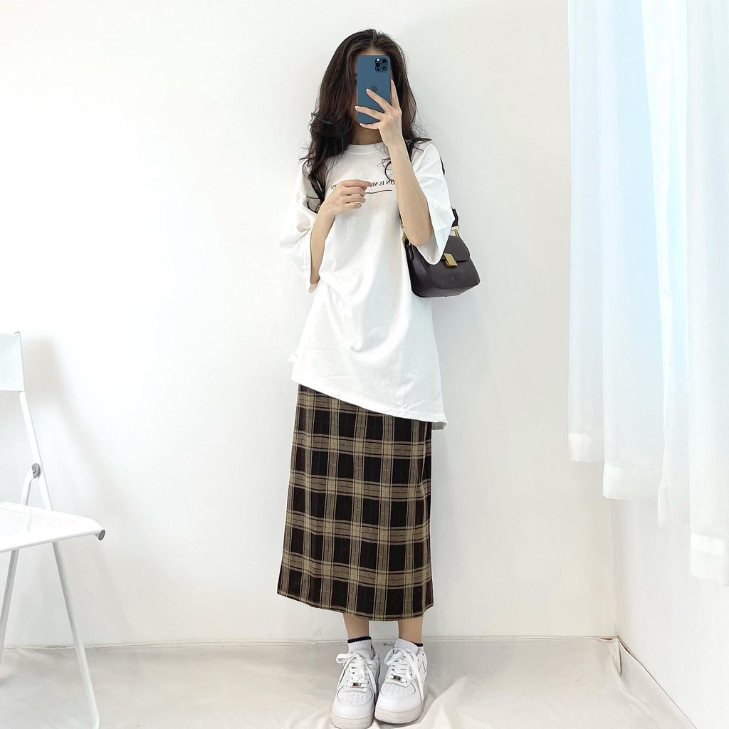 (FREESHIP) Chân váy len kẻ caro vuông Miho house