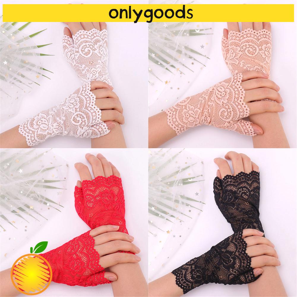 ONLY Women Lace Gloves Spring Summer Driving Gloves Short Gloves Sunscreen Half Finger Fashion Dance Fingerless Mittens/Multicolor