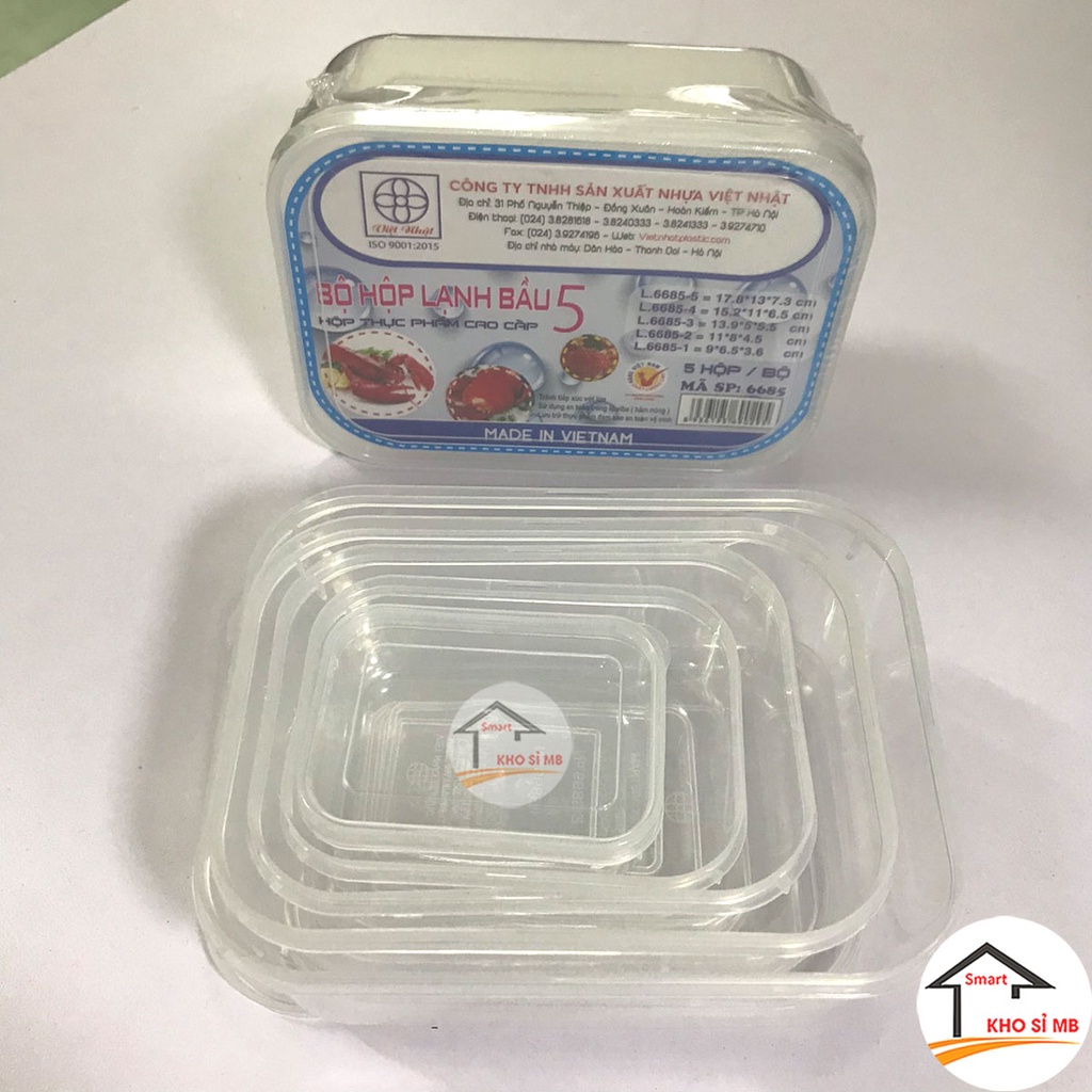 Bộ 5 hộp đựng thực phẩm tủ lạnh đa năng nhiều kích thước có nắp đậy nhựa việt nhật cao cấp