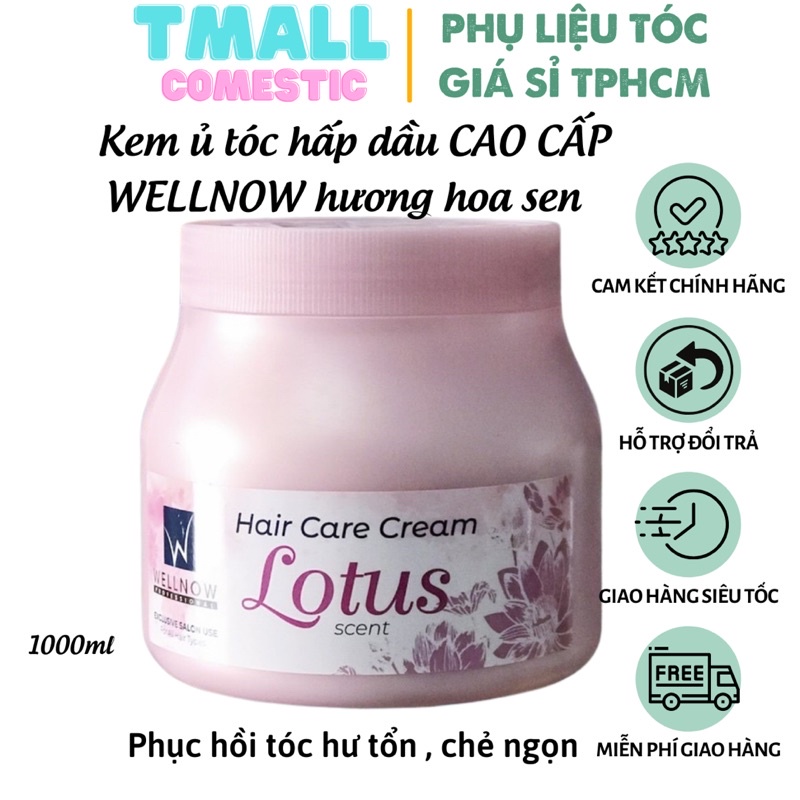 Kem ủ tóc hấp dầu cao cấp WELLNOW Hương Hoa Sen 1000ml phục hồi tóc hư tổn chẻ ngọn PLTPINKY