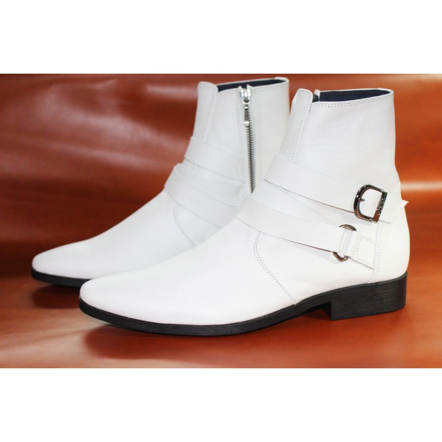Giày boot nam màu trắng da bò thật. Mã số: B199