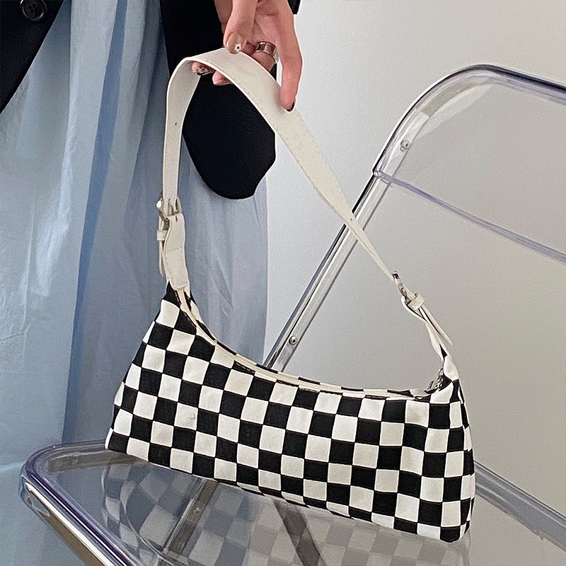 Túi đeo chéo vai bằng vải canvas họa tiết kẻ sọc thời trang đơn giản cho nữ 2021