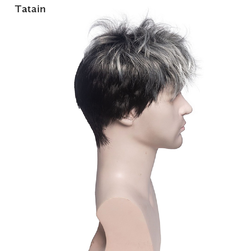 [Hàng mới về] Tóc giả ngắn xoăn nhuộm màu xám bạc thời trang dành cho nam