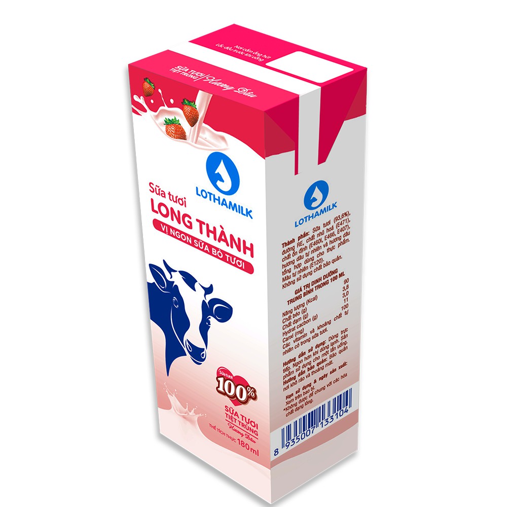 Sữa tươi tiệt trùng Lothamilk hương dâu ( Lốc 4 hộp × 180ml )