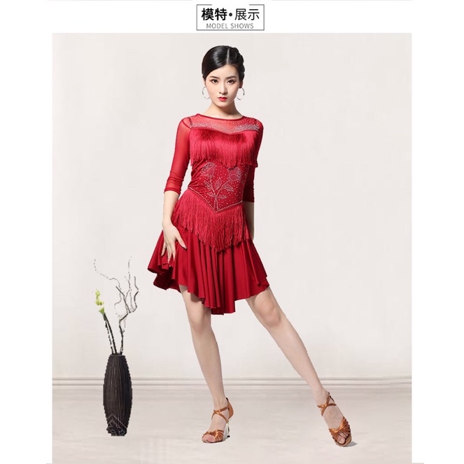 ĐẦM KHIÊU VŨ ĐÍNH ĐÁ THUN CO GIÃN 4 CHIỀU VL381N