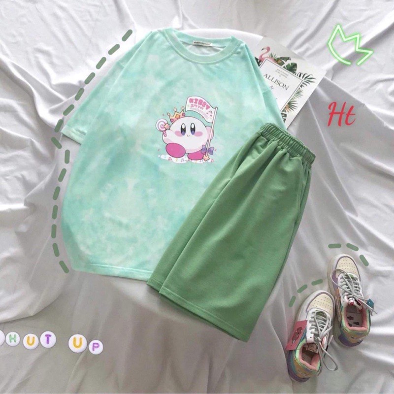 Áo loang hình kute+quần đùi trơn HT12