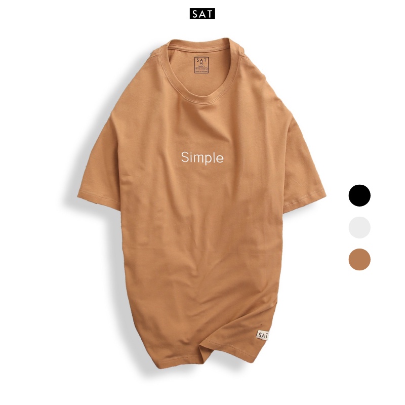 Áo thun trơn, tshirt thêu chữ simple cổ tròn SAT SP-07 unisex, vải cotton mềm mịn, dày dặn, trẻ trung chuẩn form