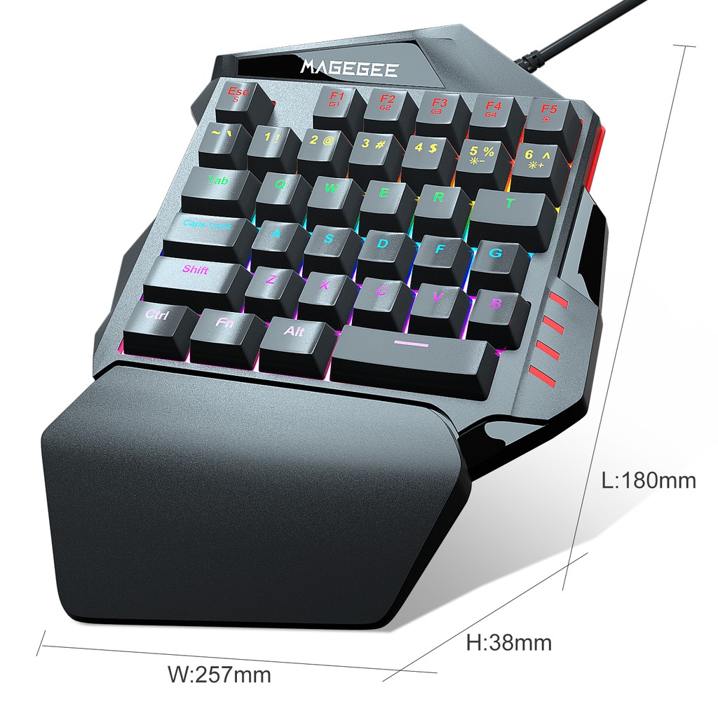 Bàn phím cơ một tay MAGEGEE chơi game mini có dây 35 phím đèn nền cầu vồng thông dụng dành cho điện thoại